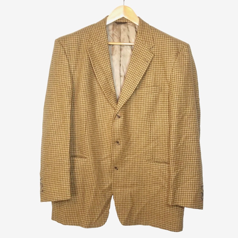 Austin Reed London-England Wool Herringbone Olive Cream 3 Button Blazer‎ 44R